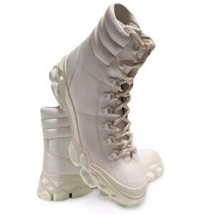 Jimmy Choo Diamond x Hike/F White Leather Hiking Combat Boots (0457)